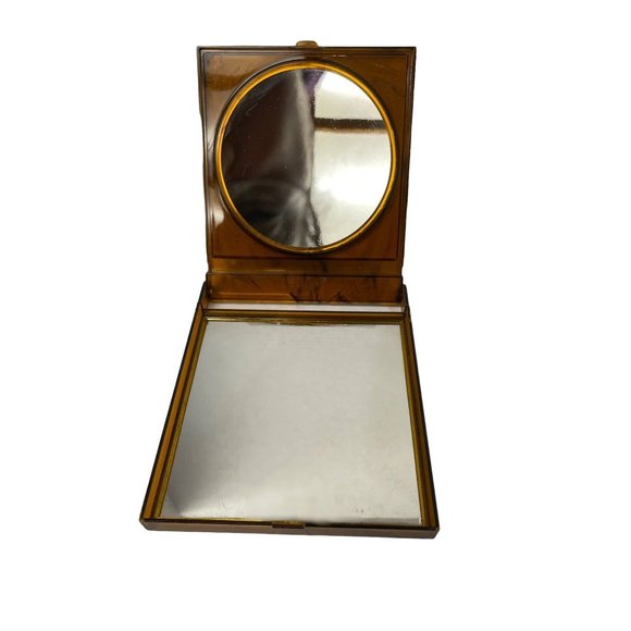 Vintage Womens Face Makeup Powder Vanity Compact Mirror West Germany Brown - Picture 8 of 9